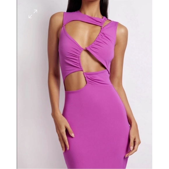 Meshki Bea Cutout Body-con Dress in Violet Size XXL Stretch Midi Cocktail - Picture 2 of 7